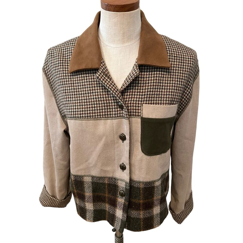 Stunning Doncaster Houndstooth Check Tweed Patchwork Jacket